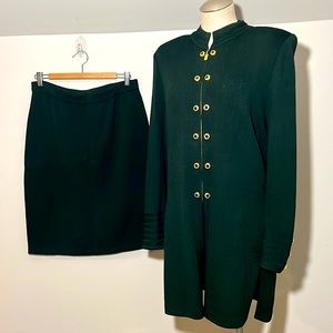 St. John Dark Green Skirt Set with Gold Accents